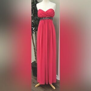 BCBGeneration Coral Strapless Dress With Gray Metallic Braided Belt Under Bust